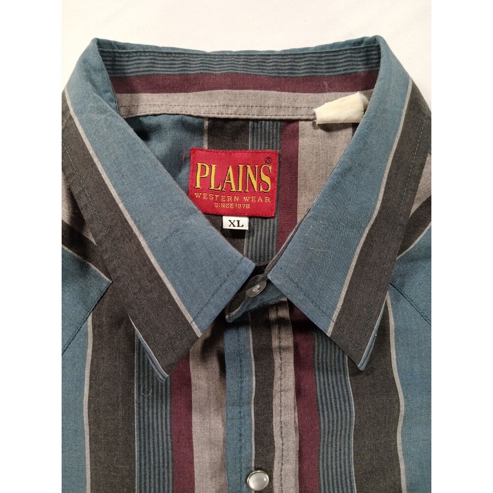 Plains Western Wear Shirt Striped Pearl Buttons Short Sleeve XL
